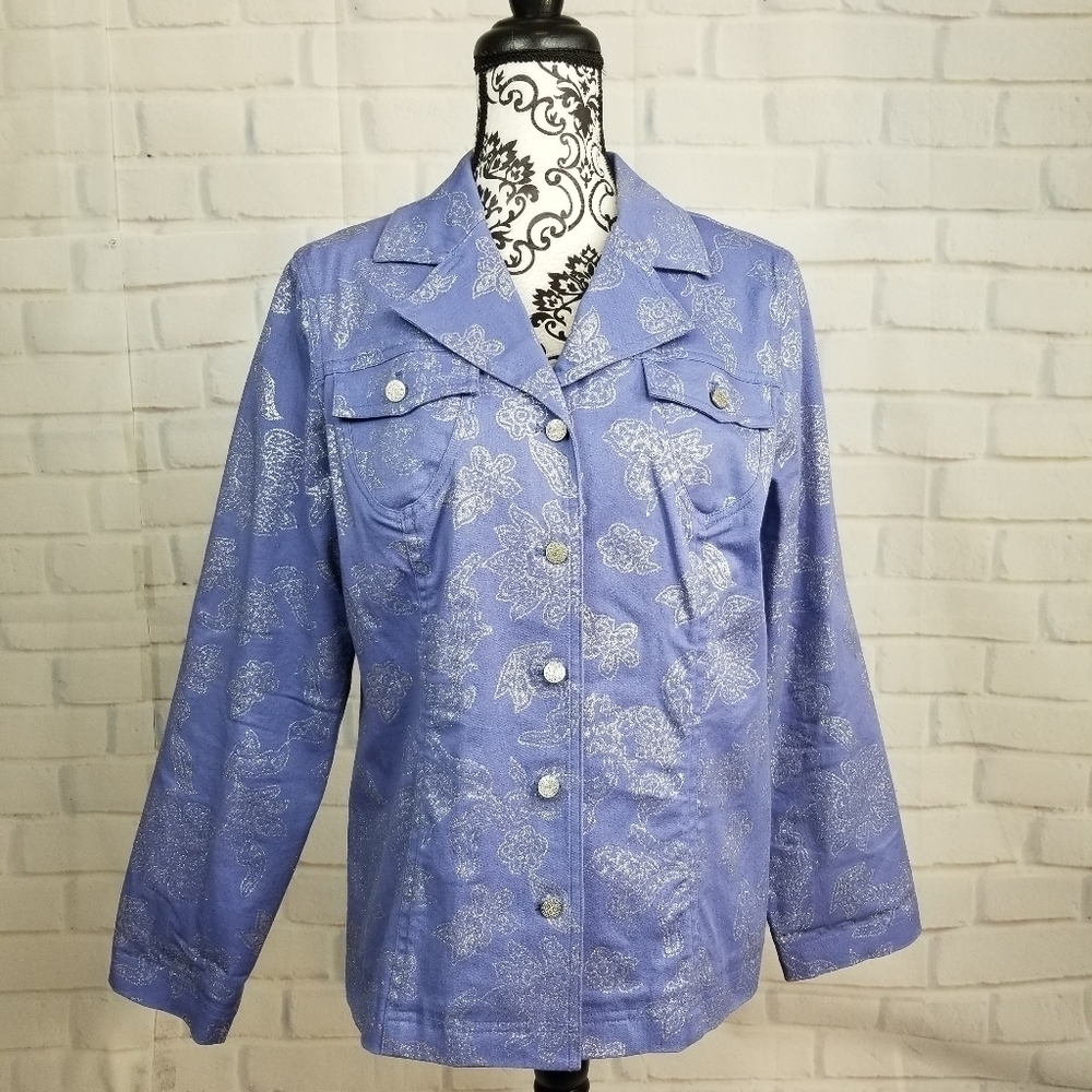 Susan Graver stretch button front jacket pockets